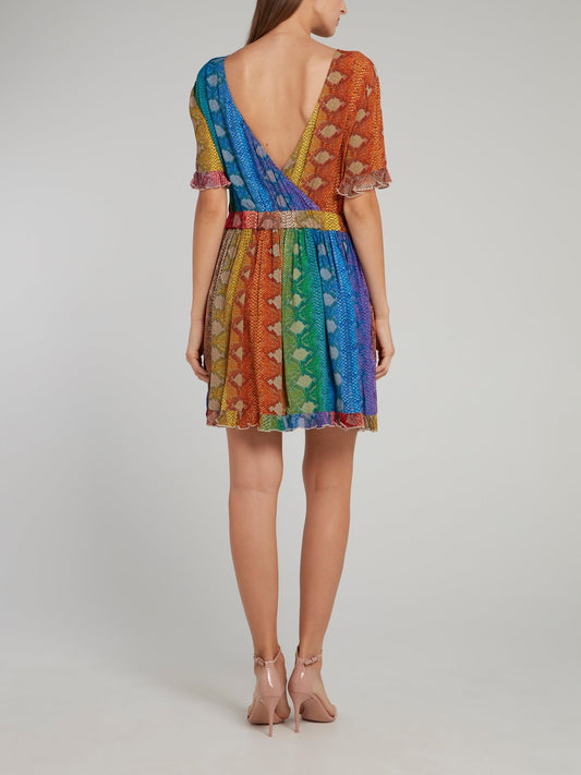 Rainbow Snake Effect Ruffle Mini Dress