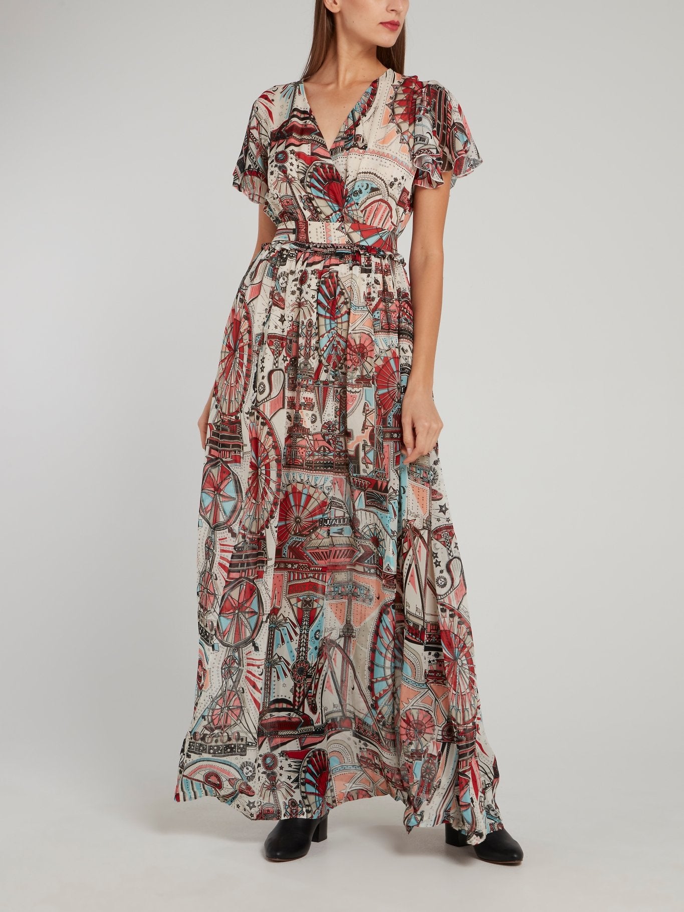 Theme Park Print Surplice Maxi Dress