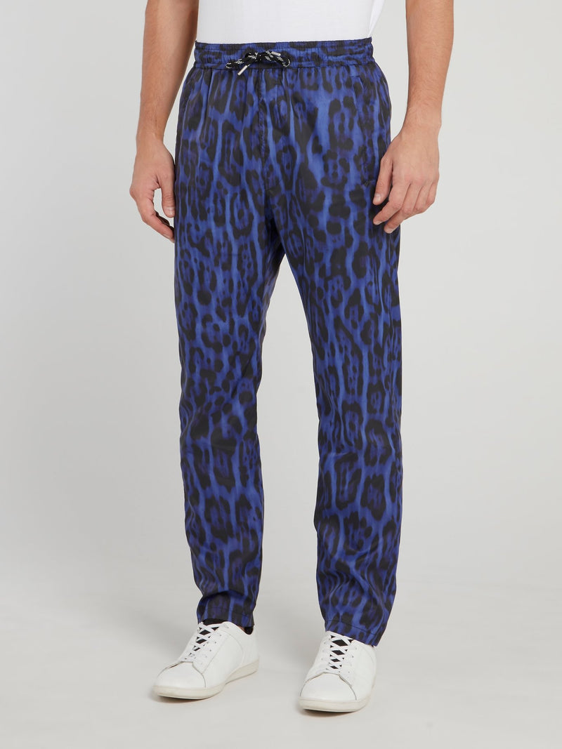Синие брюки с леопардовым принтом