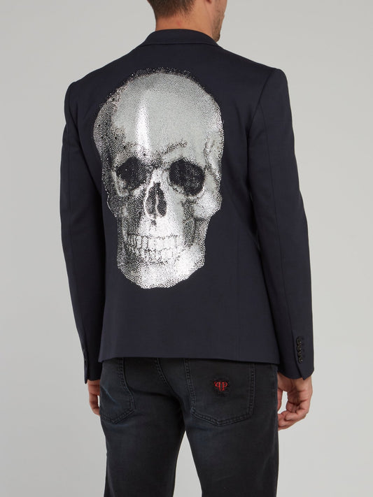 Темно-синий пиджак с черепом из страз