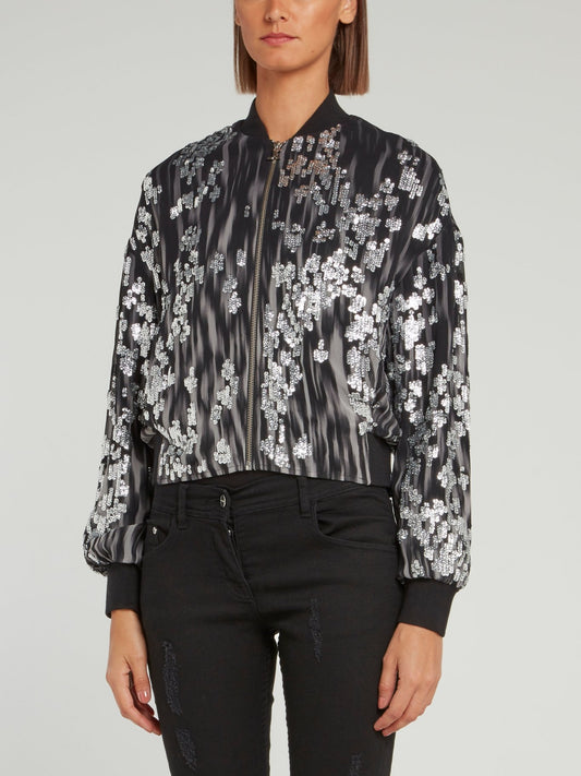 Metallic Sequin Embellished Bomber Jacket