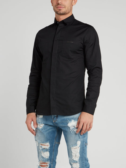 Black Rear Logo Button Up Shirt