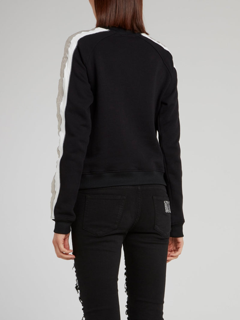 Black Sleeve Stripe Appliquéd Sweatshirt