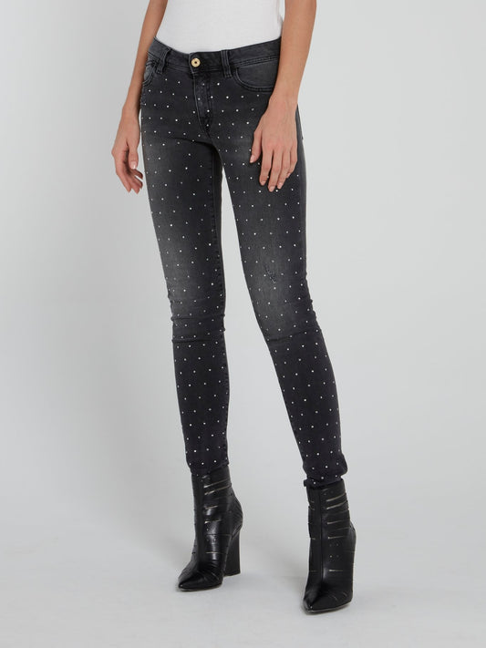 Black Studded Polka Dot Jeans