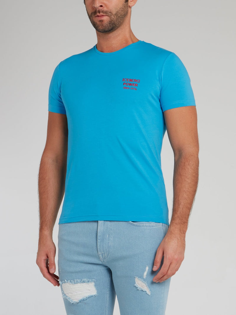 Голубая хлопковая футболка с вышивкой
