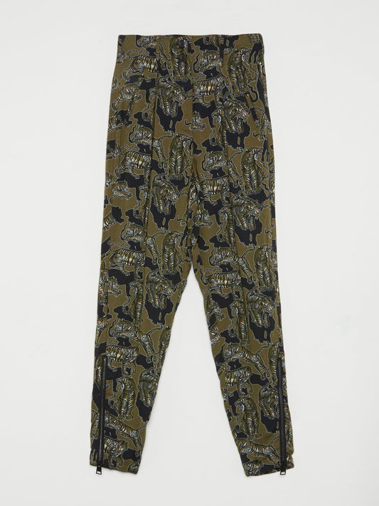 Оливковые брюки с принтом "тигры"