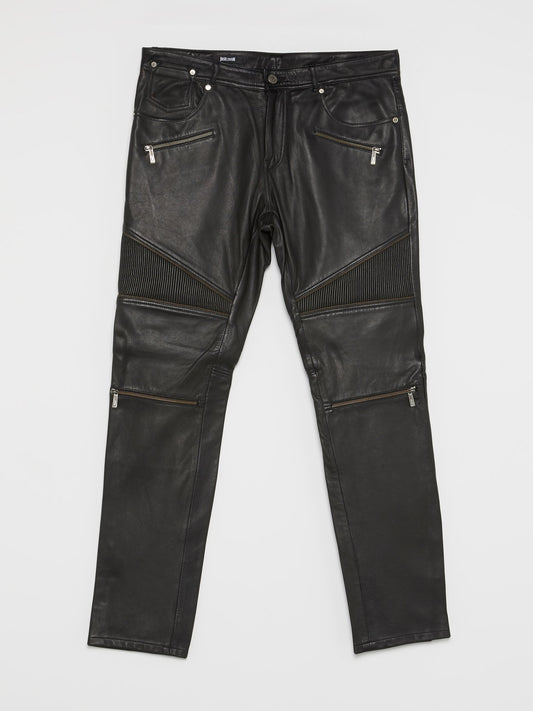 Black Leather Biker Trousers