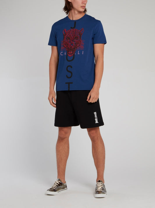 Blue Leopard Head Print T-Shirt