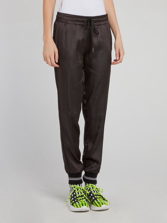 Black Drawstring Viscose Active Pants