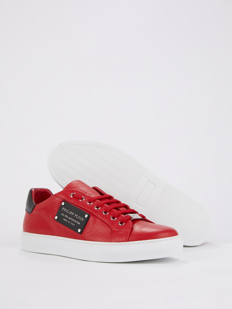 Red Low Top Leather Sneakers