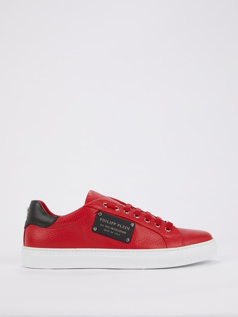 Red Low Top Leather Sneakers