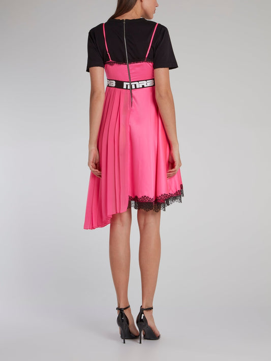 Розовое асимметричное платье-мини