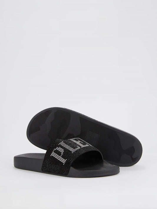 Black Studded Logo Slides