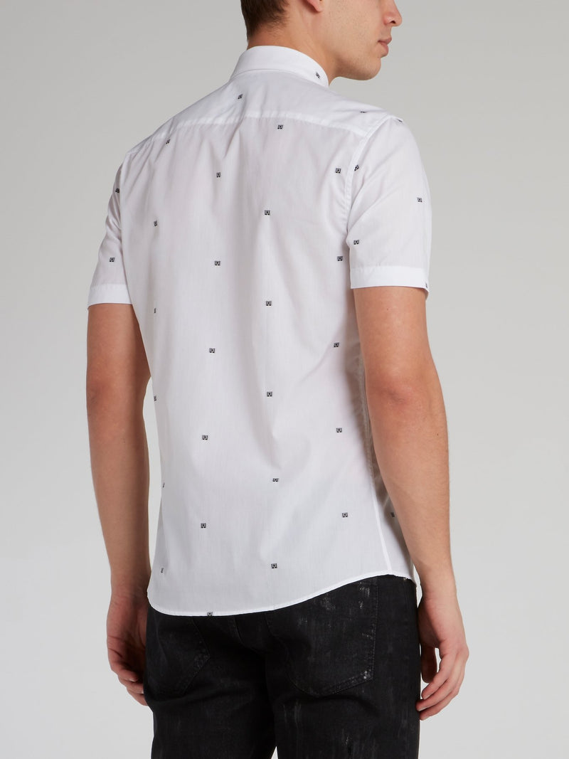 White Micro Print Short Sleeve Shirt
