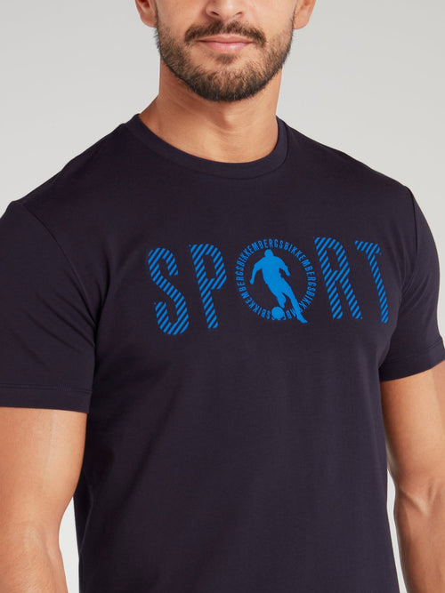 Темно-синяя футболка с принтом Sport