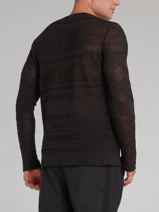 Black Crewneck Knit Pullover