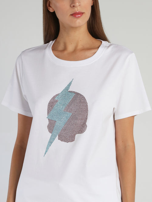 Giselle White Studded Logo T-Shirt