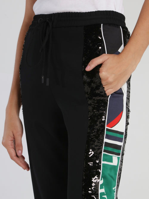 Black Sequin Detail Drawstring Trousers