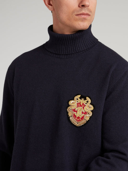 Navy Logo Appliquéd Turtleneck Top