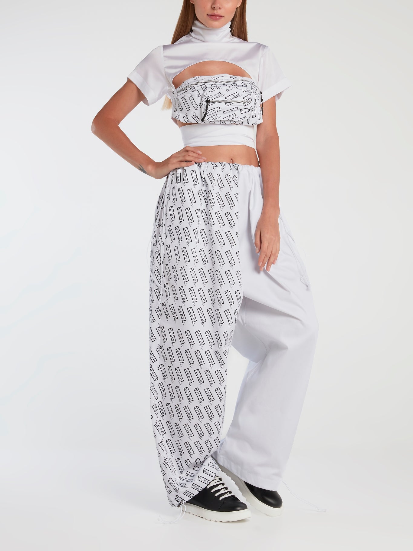 Monogram Print Panel Drawstring Pants