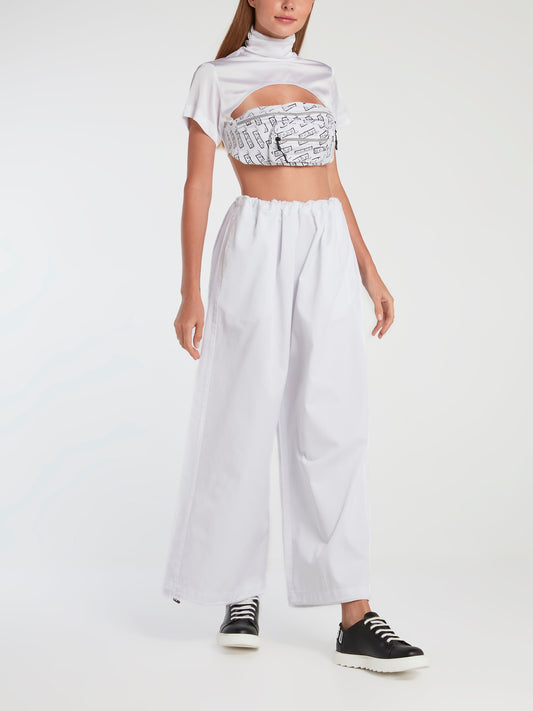 White Drawstring Oversized Twill Pants