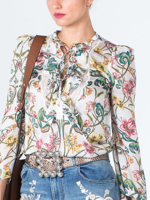 Блузка с цветочным принтом и рукавами 