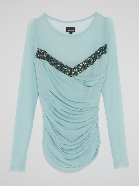 Embellished Ruched Long Sleeve Top