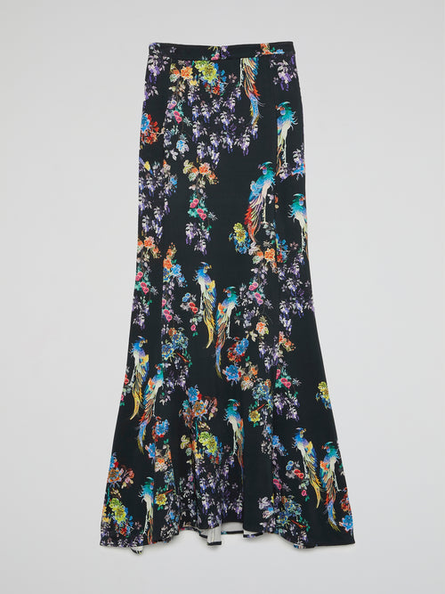 Floral Print Flared Maxi Skirt