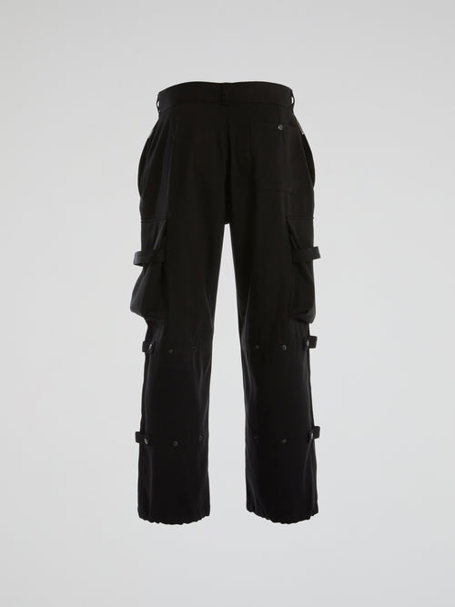 Black Strap Detail Cargo Pants