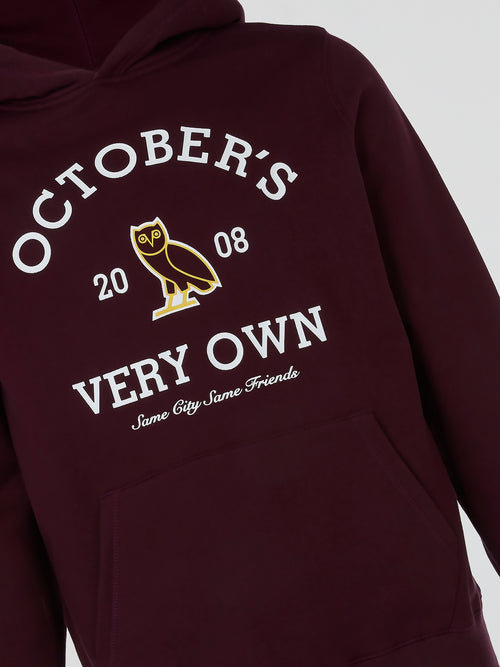 Burgundy Collegiate Printed Hoodie