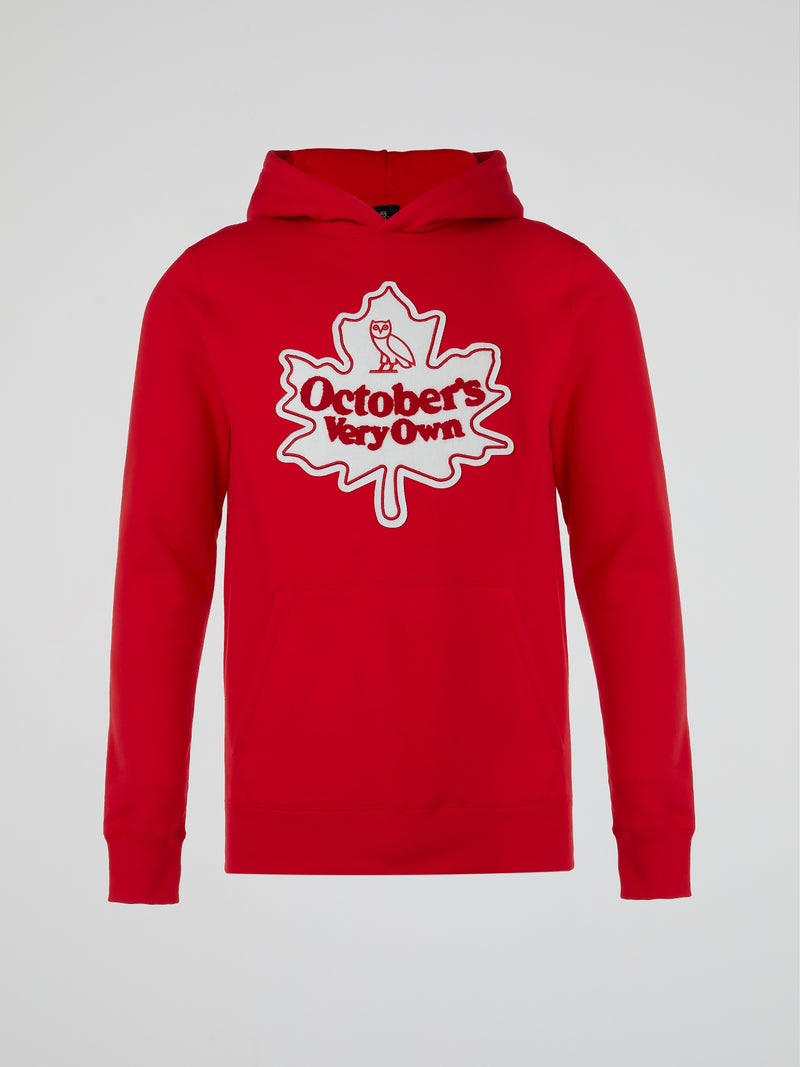 Red Front Pocket Printed Hoodie