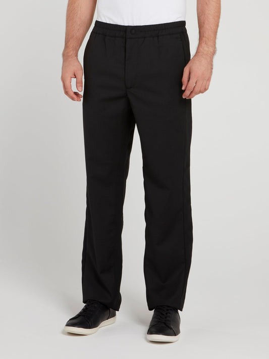 Black Elastic Waist Straight Cut Pants