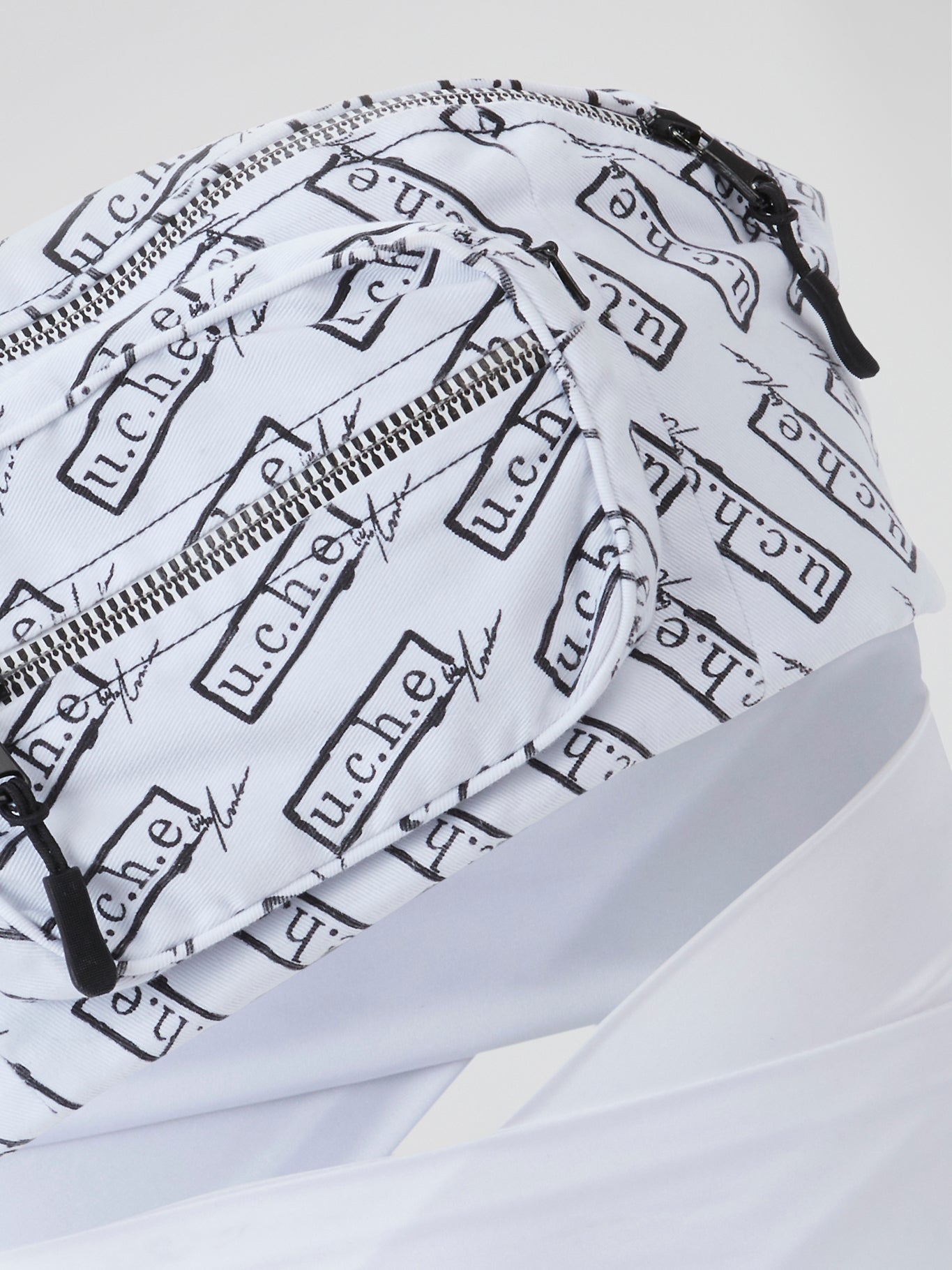 White Monogram Print Bumbag