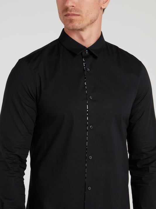 Black Logo Stripe Button Up Shirt