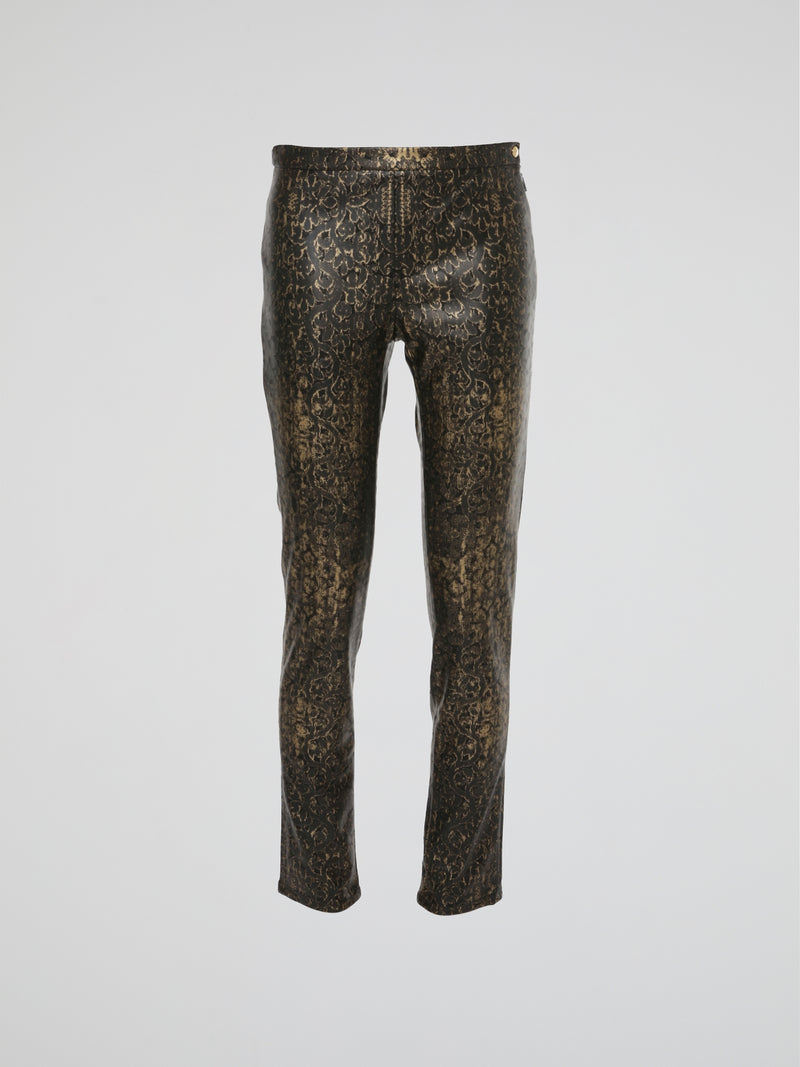 Baroque Print Leather Leggings